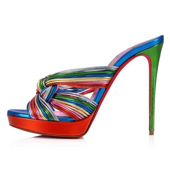 Christian Louboutin Multitaski Alta 120 Multicolor Backless Sandal Heel Pump 37 - Picture 3 of 12